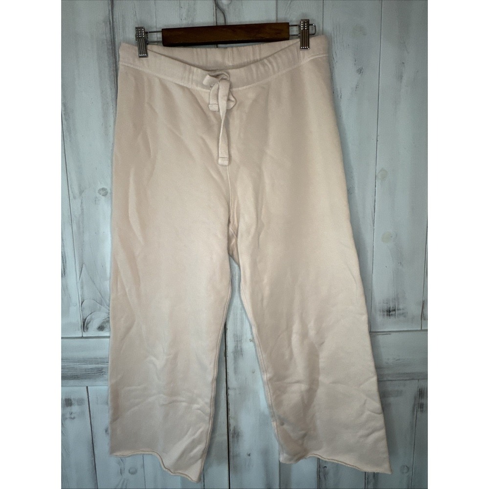 Frank & Eileen Catherine Beige Cream Wide Leg Cropped Triple Fleece Sweatpants S